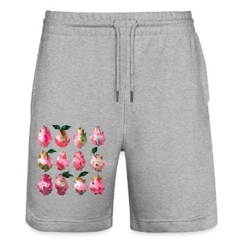 Art exotique de l’aquarelle Pitaya - Short de jogging bio TRAINER Stanley/Stella unisexe - gris chiné - Devant - Nik (191cm) & Marisol (170cm)