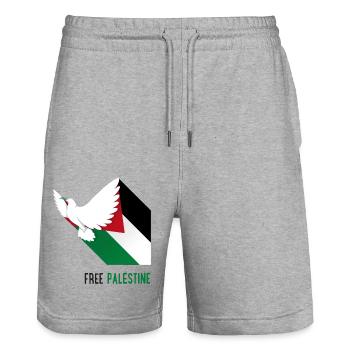 Colombe de la paix et drapeau de la Palestine Free - Short de jogging bio TRAINER Stanley/Stella unisexe - gris chiné - Devant - Nik (191cm) & Marisol (170cm)