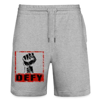 Stark & Klar – Statement Tee DEFY - Stanley/Stella Unisex Bio Joggingshorts Trainer  - Grau meliert - Vorne - Nik (191cm) & Marisol (170cm)
