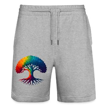 WPAP Style - Yggdrasil World Tree World Ash - Stanley/Stella Trainer Unisex Organic Jogging Shorts - heather grey - Front - Nik (191cm) & Marisol (170cm)