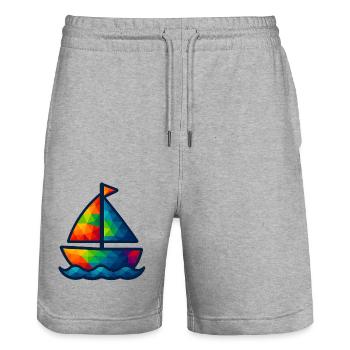 WPAP Polygon Kawaii Stil Baby Segelboot - Stanley/Stella Unisex Bio Joggingshorts Trainer  - Grau meliert - Vorne - Nik (191cm) & Marisol (170cm)