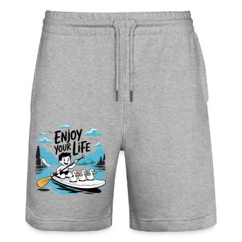 Enjoy Your Life - Flappach SUP-Spaß - Stanley/Stella Unisex Bio Joggingshorts Trainer  - Grau meliert - Vorne - Nik (191cm) & Marisol (170cm)
