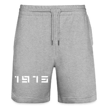 Geburtsjahr Geburtstag Born In - Made in 1973 - Stanley/Stella Unisex Bio Joggingshorts Trainer  - Grau meliert - Vorne - Nik (191cm) & Marisol (170cm)