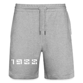 Année de naissance Anniversaire Né(e) en 1988 - Short de jogging bio TRAINER Stanley/Stella unisexe - gris chiné - Devant - Nik (191cm) & Marisol (170cm)