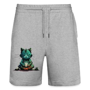 MEditating Cat - Short de jogging bio TRAINER Stanley/Stella unisexe - gris chiné - Devant - Nik (191cm) & Marisol (170cm)
