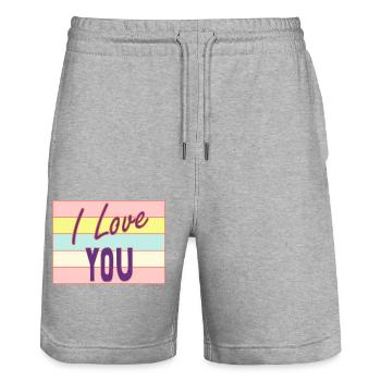 LIEBE. PAAR. ICH HABE GERADE GEHEIRATET. Junggesellinnenabschied. HEILIGER VALENTINSTAG. - Stanley/Stella Unisex Bio Joggingshorts Trainer  - Grau meliert - Vorne - Nik (191cm) & Marisol (170cm)