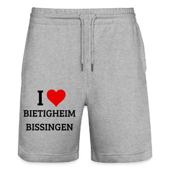 I LOVE BIETIGHEIM BISSINGEN DESIGN - Stanley/Stella Unisex Bio Joggingshorts Trainer  - Grau meliert - Vorne - Nik (191cm) & Marisol (170cm)