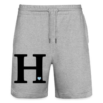 Letter H Initial letter - Stanley/Stella Trainer Unisex Organic Jogging Shorts - heather grey - Front - Nik (191cm) & Marisol (170cm)