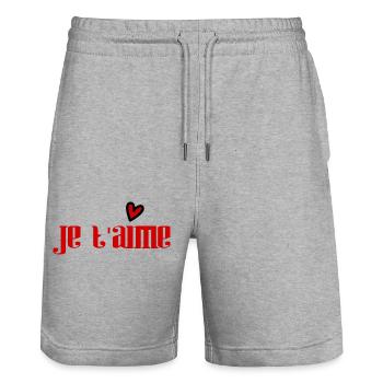 PAAR. GERADE VERHEIRATET. Junggesellinnenabschied. VALENTINSTAG. MARIES - Stanley/Stella Unisex Bio Joggingshorts Trainer  - Grau meliert - Vorne - Nik (191cm) & Marisol (170cm)