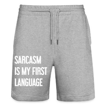 Sarcasme Pro - Short de jogging bio TRAINER Stanley/Stella unisexe - gris chiné - Devant - Nik (191cm) & Marisol (170cm)
