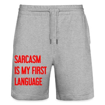 Sarcasme Pro - Short de jogging bio TRAINER Stanley/Stella unisexe - gris chiné - Devant - Nik (191cm) & Marisol (170cm)
