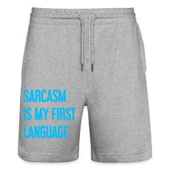 Sarcasme Pro - Short de jogging bio TRAINER Stanley/Stella unisexe - gris chiné - Devant - Nik (191cm) & Marisol (170cm)
