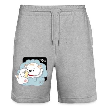 Chien Coréen - Style Japonais 03 - Short de jogging bio TRAINER Stanley/Stella unisexe - gris chiné - Devant - Nik (191cm) & Marisol (170cm)