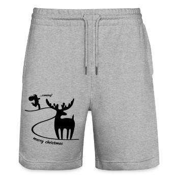 Renne attendant le Père Noël - Short de jogging bio TRAINER Stanley/Stella unisexe - gris chiné - Devant - Nik (191cm) & Marisol (170cm)