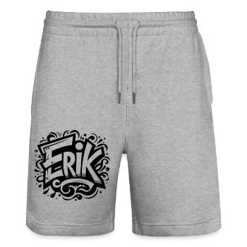 Erik Nom Prénom Graffiti - Short de jogging bio TRAINER Stanley/Stella unisexe - gris chiné - Devant - Nik (191cm) & Marisol (170cm)