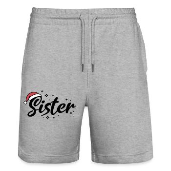 Santa Hat Sister Sister - Stanley/Stella Trainer Unisex Organic Jogging Shorts - heather grey - Front - Nik (191cm) & Marisol (170cm)