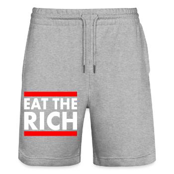 Eat the rich - Short de jogging bio TRAINER Stanley/Stella unisexe - gris chiné - Devant - Nik (191cm) & Marisol (170cm)