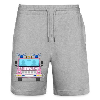 Fire engine in pink - Stanley/Stella Trainer Unisex Organic Jogging Shorts - heather grey - Front - Nik (191cm) & Marisol (170cm)