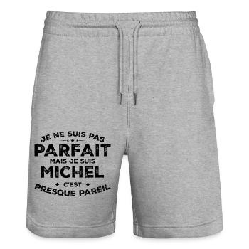 Michel A first name, an attitude Humour Michel - Stanley/Stella Trainer Unisex Organic Jogging Shorts - heather grey - Front - Nik (191cm) & Marisol (170cm)