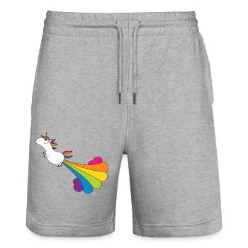 Funny pupping unicorn with rainbow cloud - Stanley/Stella Trainer Unisex Organic Jogging Shorts - heather grey - Front - Nik (191cm) & Marisol (170cm)