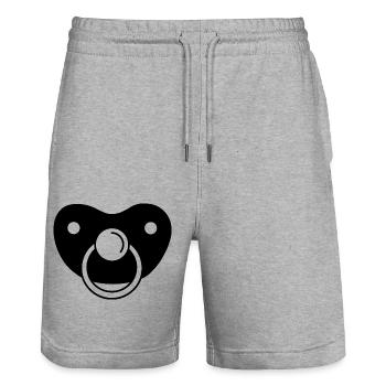 Sucette cadeau enfant en bas âge bébé grossesse - Short de jogging bio TRAINER Stanley/Stella unisexe - gris chiné - Devant - Nik (191cm) & Marisol (170cm)