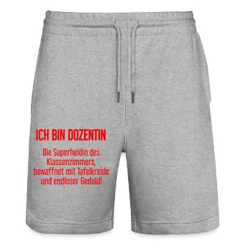 Dozentin - Die Superheldin des Klassenzimmers! - Stanley/Stella Unisex Bio Joggingshorts Trainer  - Grau meliert - Vorne - Nik (191cm) & Marisol (170cm)