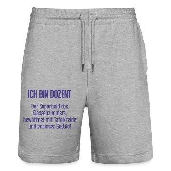 Dozent - Der Superheld des Klassenzimmers! - Stanley/Stella Unisex Bio Joggingshorts Trainer  - Grau meliert - Vorne - Nik (191cm) & Marisol (170cm)