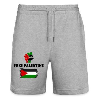 Free palestine - Stanley/Stella Trainer Unisex Organic Jogging Shorts - heather grey - Front - Nik (191cm) & Marisol (170cm)