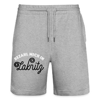 Bezahl mich in Lakritz - naschen - Spruch - Stanley/Stella Unisex Bio Joggingshorts Trainer  - Grau meliert - Vorne - Nik (191cm) & Marisol (170cm)