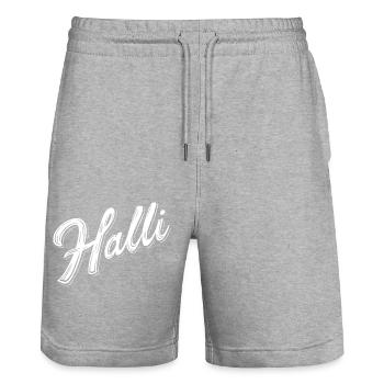 Halli & Galli Partnerlook Party outfit - Halli - Stanley/Stella Unisex Bio Joggingshorts Trainer  - Grau meliert - Vorne - Nik (191cm) & Marisol (170cm)