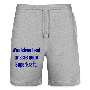 Diaper change – our new superpower - Stanley/Stella Trainer Unisex Organic Jogging Shorts - heather grey - Front - Nik (191cm) & Marisol (170cm)