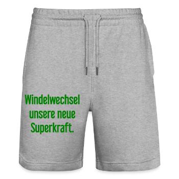 Diaper change – our new superpower - Stanley/Stella Trainer Unisex Organic Jogging Shorts - heather grey - Front - Nik (191cm) & Marisol (170cm)