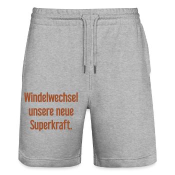 Diaper change – our new superpower - Stanley/Stella Trainer Unisex Organic Jogging Shorts - heather grey - Front - Nik (191cm) & Marisol (170cm)