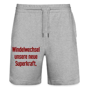 Diaper change – our new superpower - Stanley/Stella Trainer Unisex Organic Jogging Shorts - heather grey - Front - Nik (191cm) & Marisol (170cm)