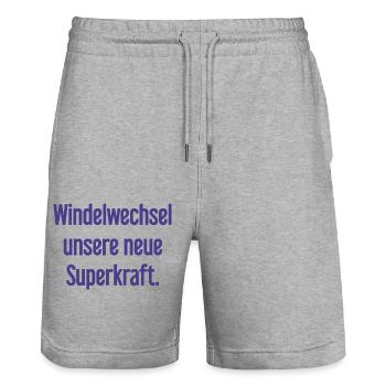 Diaper change – our new superpower - Stanley/Stella Trainer Unisex Organic Jogging Shorts - heather grey - Front - Nik (191cm) & Marisol (170cm)