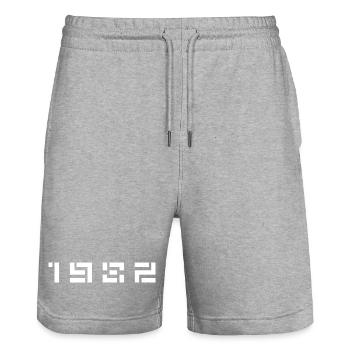 Geburtsjahr Geburtstag Born In - Made in 1982 - Stanley/Stella Unisex Bio Joggingshorts Trainer  - Grau meliert - Vorne - Nik (191cm) & Marisol (170cm)