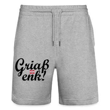 Austrian dialect Griaß enk! - Stanley/Stella Trainer Unisex Organic Jogging Shorts - heather grey - Front - Nik (191cm) & Marisol (170cm)