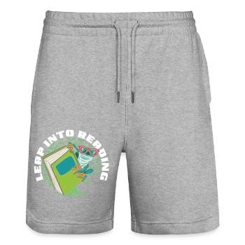 Leap Into Reading Frog Bookworm Love To Read Book - Stanley/Stella Trainer Unisex Organic Jogging Shorts - heather grey - Front - Nik (191cm) & Marisol (170cm)