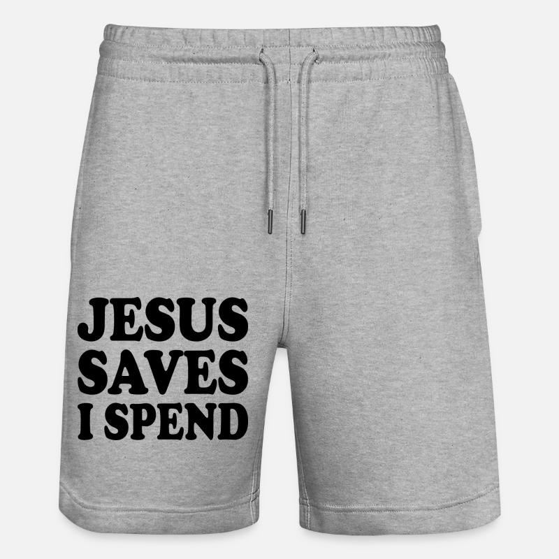 jesus saves i spend - Short de jogging bio TRAINER Stanley/Stella unisexe - gris chiné