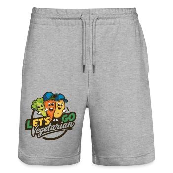Healthy, vegan, vegetarian, animal welfare - Stanley/Stella Trainer Unisex Organic Jogging Shorts - heather grey - Front - Nik (191cm) & Marisol (170cm)