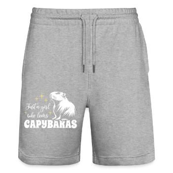 Juste une fille qui aime les capybaras - Spruch - Short de jogging bio TRAINER Stanley/Stella unisexe - gris chiné - Devant - Nik (191cm) & Marisol (170cm)