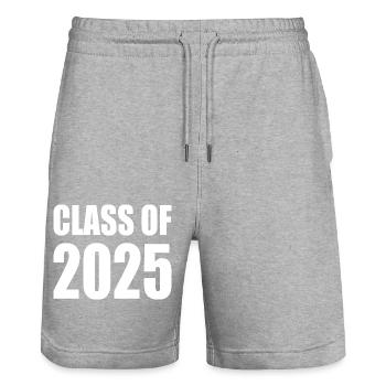 Class of 2025 - Stanley/Stella Trainer Unisex Organic Jogging Shorts - heather grey - Front - Nik (191cm) & Marisol (170cm)
