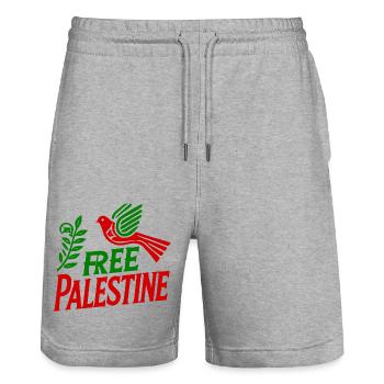 Free palestine - Short de jogging bio TRAINER Stanley/Stella unisexe - gris chiné - Devant - Nik (191cm) & Marisol (170cm)