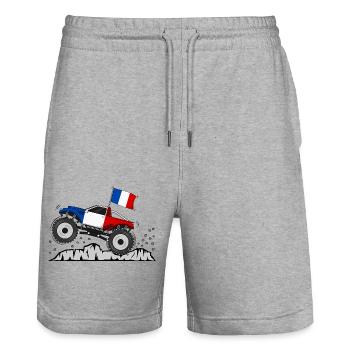 Monstertruck Frankreich Flagge - Stanley/Stella Unisex Bio Joggingshorts Trainer  - Grau meliert - Vorne - Nik (191cm) & Marisol (170cm)