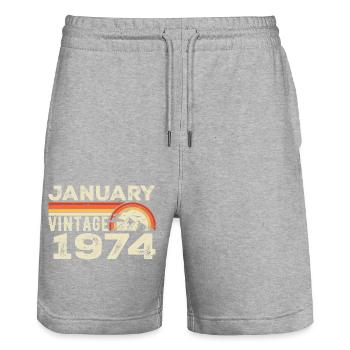 Januar 1974 Jahrgang Geburtstag 1974, Jahrgang 1974 - Stanley/Stella Unisex Bio Joggingshorts Trainer  - Grau meliert - Vorne - Nik (191cm) & Marisol (170cm)