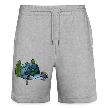 Die Druckkappe! Von Pousse2Bamboo ! - Stanley/Stella Unisex Bio Joggingshorts Trainer  - Grau meliert - Vorne - Nik (191cm) & Marisol (170cm)