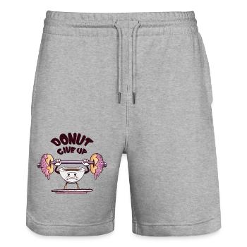 Lustige Kaffeetasse Gewichtheben Donut Hanteln - Stanley/Stella Unisex Bio Joggingshorts Trainer  - Grau meliert - Vorne - Nik (191cm) & Marisol (170cm)