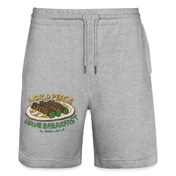 420 World Peace Have Breakfast in Netherlands - Stanley/Stella Trainer Unisex Organic Jogging Shorts - heather grey - Front - Nik (191cm) & Marisol (170cm)