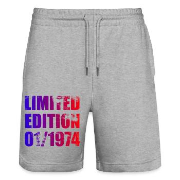 50th Birthday Limited Edition 01/1974 - Stanley/Stella Trainer Unisex Organic Jogging Shorts - heather grey - Front - Nik (191cm) & Marisol (170cm)