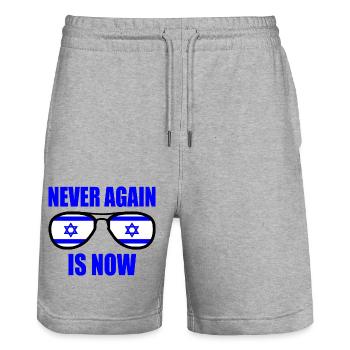 Never again is now - Stanley/Stella Trainer Unisex Organic Jogging Shorts - heather grey - Front - Nik (191cm) & Marisol (170cm)